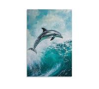 CBWVUWHJW Un delfino che corre lungo onde invisibili, catturato a metà spruzzo su una tela turchese senza nuvole. Decorazione da parete alla moda, poster artistico da appendere e mural40 x 60 cm