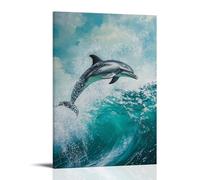 CBWVUWHJW Un delfino che corre lungo onde invisibili, catturato a metà spruzzo su una tela turchese senza nuvole. Decorazione da parete alla moda, poster artistico da appendere e mural08x30 cm