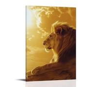 CBWVUWHJW Un leone che riposa tranquillamente sotto un cielo dorato pallido, la sua criniera incandescente con audaci pennellate di potere reale. Decorazione da parete alla moda, poster artistico da