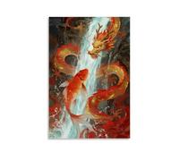 CBWVUWHJW Un pesce koi che salta contro la corrente attraverso una cascata, squame scintillanti, con l'ombra di un drago nascosta nella nebbia, decorazione da parete alla moda - poster artistico da
