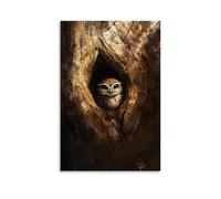 CBWVUWHJW Un piccolo gufo che sbircia dalla cavità di un albero antico, incorniciato da pennellate marroni terrose. Decorazione da parete alla moda - Poster artistico da appendere e murale 30 x 45 cm