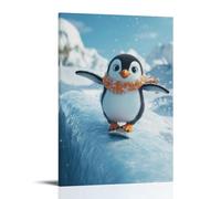 CBWVUWHJW Un pinguino in una sciarpa scivola lungo un binario ghiacciato, stile snowboard, ali tese per l'equilibrio. Decorazione da parete alla moda - Poster artistico da appendere e murale 40 x 60