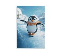 CBWVUWHJW Un pinguino in una sciarpa scivola lungo un binario ghiacciato, stile snowboard, ali tese per l'equilibrio. Decorazione da parete alla moda - Poster artistico da appendere e murale 60 x 90