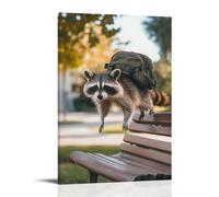 CBWVUWHJW Un procione con uno zaino che esegue un tailgrab sopra una panchina in un quartiere suburbano. Decorazione da parete alla moda - Poster artistico da appendere e murale 40 x 60 cm