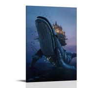CBWVUWHJW Una balena di mare profondo trasporta un castello luminoso, circondato da pesci, acqua di mare in gradiente blu-viola, decorazione da parete alla moda - poster artistico da appendere e