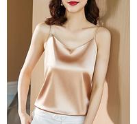 CBZOJBKPZDY Canotta da Donna in Seta - Top in Raso da Donna alla Moda Canotta da Donna Vintage Senza Maniche da Ufficio Elegante Tinta Unita Verde Sciolto Canotta Fodera del Vestito Top,Albicocca,M