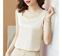 CBZOJBKPZDY Canotta da Donna in Seta - Top in Raso da Donna alla Moda Canotta Senza Maniche da Ufficio Casual Canotta Morbida Ed Elegante per Feste d'Affari Canotta Bianca Larga Semplice,Bianca,3XL