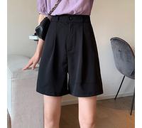 CBZOJBKPZDY Pantaloncini da Abito da Donna - Pantaloncini Estivi Sottili da Donna Moda Vita Alta Dritto Cinque Punti Pantaloni Larghi Casual Neri A Gamba Larga Pantaloncini Eleganti da Esterno,Nero,S