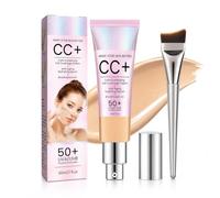 CC Cream Color Correcting CC Crema SPF50+ SPF 50+ con pennello, fondotinta idratante, correttore e BB Cream, trucco viso impermeabile per tono medio della pelle, 30 ml, finitura Glow (Natura)