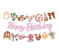 CC HOME 3 pezzi rosa cowboy occidentale buon compleanno banner partito appeso banner fiocco stivali cappello tema compleanno sposa doccia casa aula forniture per feste decorazione