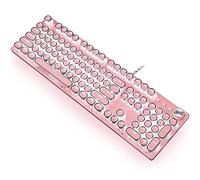 CC MALL Tastiera da gioco, stile retrò punk, interruttori blu, retroilluminazione bianca, cavo USB, per PC portatile, desktop, elegante tastiera meccanica rotonda (rosa)