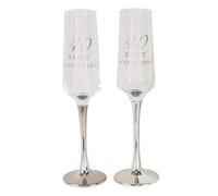 CC - Set di 2 calici da champagne dritti per 40° anniversario di matrimonio, con steli argentati, per aggiungere il proprio messaggio (non personalizzati)