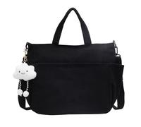 CCAIPU Borsa da Donna, Borsa a Tracolla in Velluto a Coste, Grande Shopping Bag Adatta per il Lavoro, l'ufficio, i viaggi, Lo shopping, la Scuola e Altre Occasioni. (Nero)