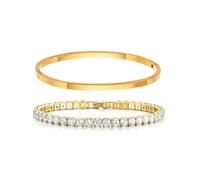 CCAIPU Bracciale da donna, bracciale rigido in argento con cristalli e zirconi da 4mm, bracciale in acciaio al titanio, gioielli da regalo per donne e ragazze (2Pcs-Oro)