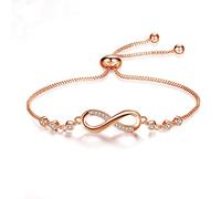 CCAIPU Bracciale per Donne, S925 Argento Sterling Regolabili Bracciale Fortuna Quattro Foglie Cuore Cubico Zircone Bracciali Amicizia Gioielli Regalo per Madre Ragazze (B-Roségold)