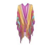 CCAIPU Scialle traforato con nappe morbide, copertura del costume da bagno, scialle lungo da spiaggia estivo, coprirsi dal sole per Donne (Multicolor-B)