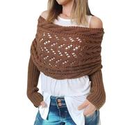 CCAIPU Sciarpa con Maniche per Donna, Scialli Invernali Morbidi con Maniche, Sciarpa Scialle a Maglia a Cavo con Allungamento a Doppia Manica (Marrone)