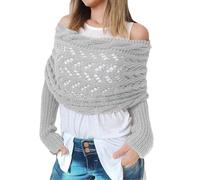 CCAIPU Sciarpa con Maniche per Donna, Scialli Invernali Morbidi con Maniche, Sciarpa Scialle a Maglia a Cavo con Allungamento a Doppia Manica (Grigio)