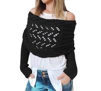 CCAIPU Sciarpa con Maniche per Donna, Scialli Invernali Morbidi con Maniche, Sciarpa Scialle a Maglia a Cavo con Allungamento a Doppia Manica (Nero)