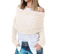 CCAIPU Sciarpa con Maniche per Donna, Scialli Invernali Morbidi con Maniche, Sciarpa Scialle a Maglia a Cavo con Allungamento a Doppia Manica (Bianco)