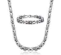 CCAIPU Set Collana e Bracciale in Acciaio Inossidabile 5 mm Color Argento perUomo e Donna, Catena Bizantina da Uomo Elegante e Alla Moda (55cm)