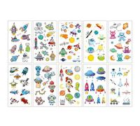 CCAIPU Tatuaggio Temporaneo per Bambini, 10 fogli Auto | Dinosauro | Animali Tatuaggio Adesivi, Impermeabile Cartone Animato Finto Tatuaggio Adesivo set (10 - Spazio)