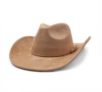 CCAKXCJJ Cappello da cowboy occidentale per donne e uomini classici Fedora cappelli a tesa larga in pelle scamosciata cappello da cowboy per le donne con fibbia cintura, Cammello, taglia unica