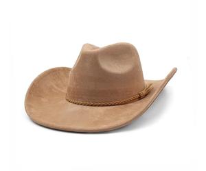 CCAKXCJJ Cappello da cowboy occidentale per donne e uomini classici Fedora cappelli a tesa larga in pelle scamosciata cappello da cowboy per le donne con fibbia cintura, Cammello, taglia unica