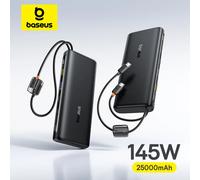 【CCC】Baseus Power Bank da 25000mAh 145W con cavo USB-C doppio integrato, ricarica rapida, display digitale, per Mac, iPhone, Samsung