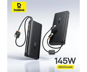 【CCC】Baseus Power Bank da 25000mAh 145W con cavo USB-C doppio integrato, ricarica rapida, display digitale, per Mac, iPhone, Samsung