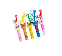 CCeCCe Confezione da 5 fischietti per feste con collana e corda, in legno, con simpatici animali, clown, cartoni animati, fischietti per feste di compleanno, bomboniere, decorazione, Noice Maker