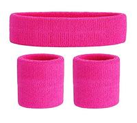CCHAMP Set fascia e braccialetti rosa caldo, costume anni '80 per donne al neon abbigliamento 80's, costumi anni '80 abiti per ragazze, costume 1980s divertimento correre squadre cosplay