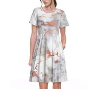 cchgnm Abito da spiaggia alla moda da donna con stampa marmo oro rosa, Nero , XL