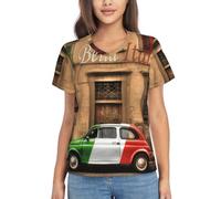 cchgnm Bella stampa Italia morbida e casual estate donna scollo a V, traspirante e alla moda maniche corte, Nero , S