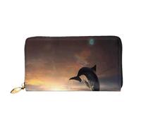 cchgnm Bellissimo portafoglio lungo in pelle classica con stampa delfino, elegante portafoglio da donna con cerniera e scomparti multipli per schede.