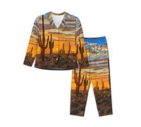cchgnm Cactus al tramonto nel pigiama morbido a maniche lunghe con stampa del deserto, pigiama da donna, Nero , L