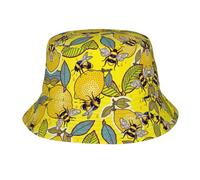 cchgnm Cappello alla pescatora giallo con stampa di api e limoni, cappello da sole, cappello da spiaggia con bordi larghi, adatto per pesca, escursionismo, vacanze all'aperto