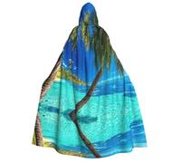 cchgnm Costume da mago medievale retrò con stampa di isola tropicale oceanica, mantello da cavaliere con cappuccio per adulti per uomini e donne