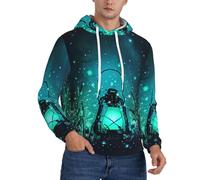 cchgnm Felpa con cappuccio in pile da uomo con stampa di lucciole e lanterne, felpa con cappuccio casual a maniche lunghe, Nero , M