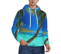 cchgnm Felpa con cappuccio in pile da uomo con stampa isola tropicale, casual con cappuccio a maniche lunghe, Nero , L