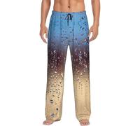 cchgnm Gocce di pioggia sul pigiama da uomo con stampa vetro,Pigiama morbido con tasca con coulisse,Pigiama casual da notte, Nero , XL