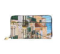 cchgnm Lisbon Tram Print Classic Leather Long Clutch Portafoglio, elegante portafoglio da donna con cerniera e scomparti multipli per schede.