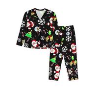 cchgnm Merry Christmas 1 Stampa Morbido Pigiama a Maniche Lunghe, Pigiama Donna Abiti, Nero , L