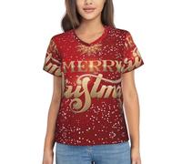 cchgnm Merry Christmas Too - Maglietta estiva da donna con scollo a V, morbida e casual, traspirante e alla moda, a maniche corte, Nero , XXL
