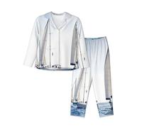 cchgnm Ocean Sailing Stampa Morbido Pigiama A Maniche Lunghe,Vestiti Del Pigiama Delle Signore, Nero , L