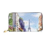 cchgnm Parigi Street Scene Torre Eiffel stampa classica pelle lunga pochette portafoglio, elegante uomo sabbia portafoglio donna con cerniera e più slot per schede.