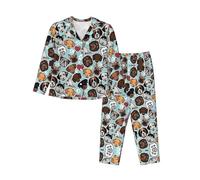 cchgnm Pigiama a maniche lunghe morbido con stampa carlino carlino, pigiama da donna, Nero , L