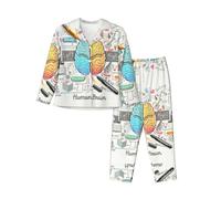 cchgnm Pigiama a maniche lunghe morbido con stampa cervello umano, pigiama da donna, Nero , XXL