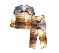 cchgnm Pigiama a maniche lunghe morbido con stampa delfino animale, pigiama da donna, Nero , L