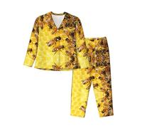 cchgnm Pigiama a maniche lunghe morbido con stampa di ape, pigiama da donna, Nero , L